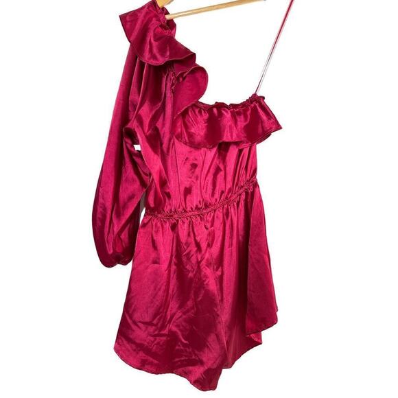 Steve Madden Romper Satin Ruffle One Shoulder Short Fuchsia Pink  Medium - Picture 5 of 9